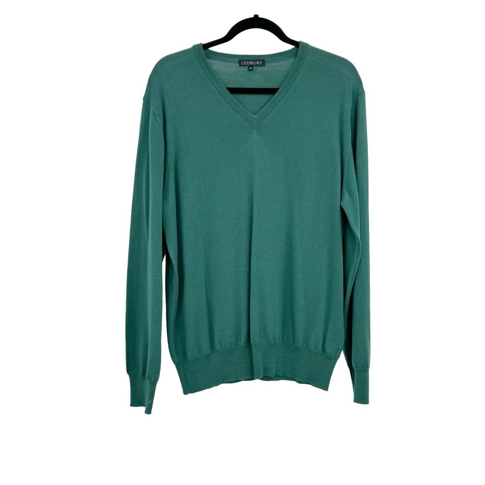 Ledbury V-Neck Extra Find Merino Wool Pullover Sweater Long Sleeve Green Size XL